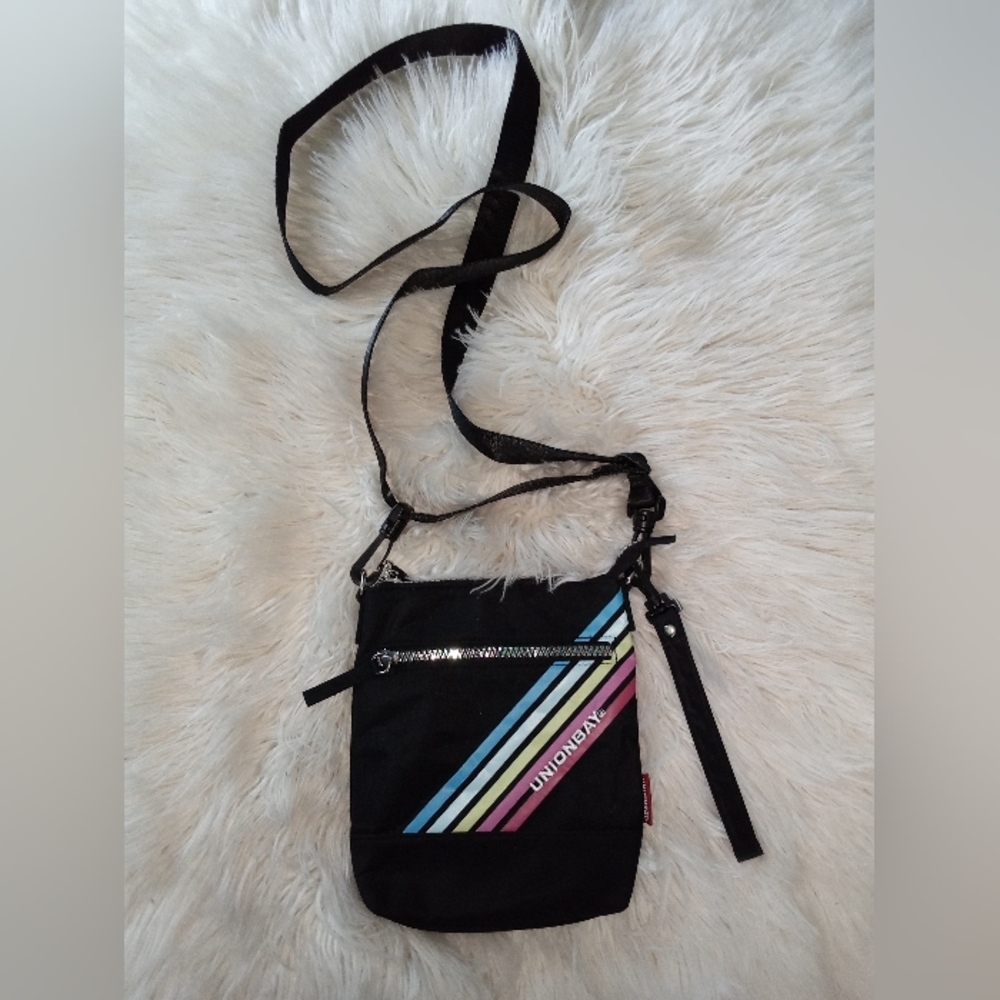 UNIONBAY Black Crossbody Bag with Colorful Stripes NWOT